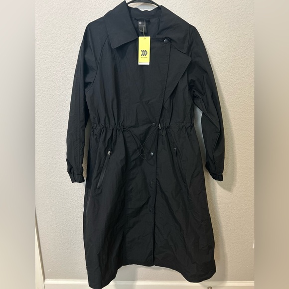 All in Motion Black Trench Coat Jacket Oversized Small Waterproof Wind Resistant - Picture 2 of 8